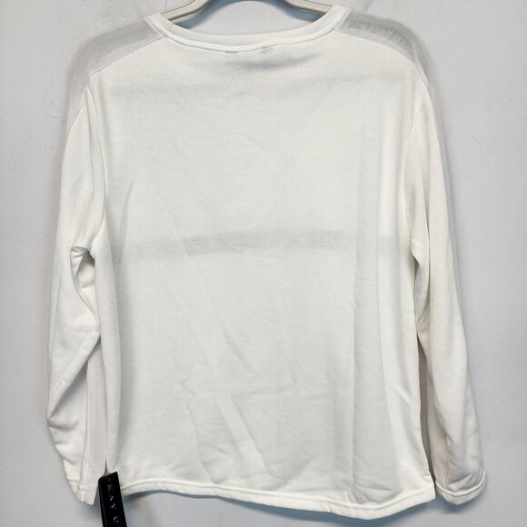 Kay Unger Performance Mesh Top Size M White French Terry Long Sleeve Casual - Picture 9 of 15